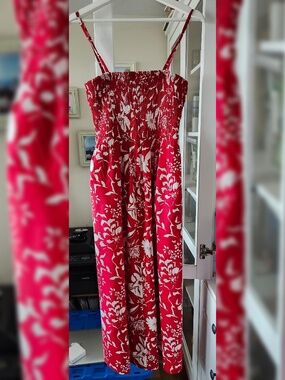 Women's cotton blend red summer maxi dress - Medium